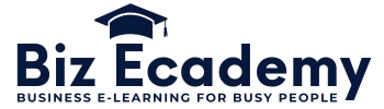 Biz Ecademy Logo; Ashley Evans, Founder and CEO